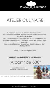 Exemple tarif Atliers Culinaires avec Cheffe Laurence